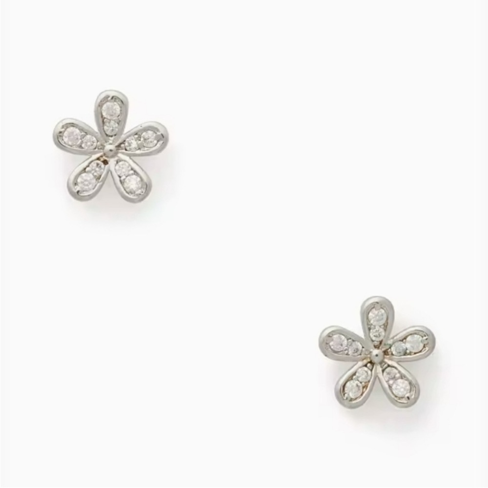 NWT Kate Spade Gleaming Garden  clear and Silver Floral Earrings